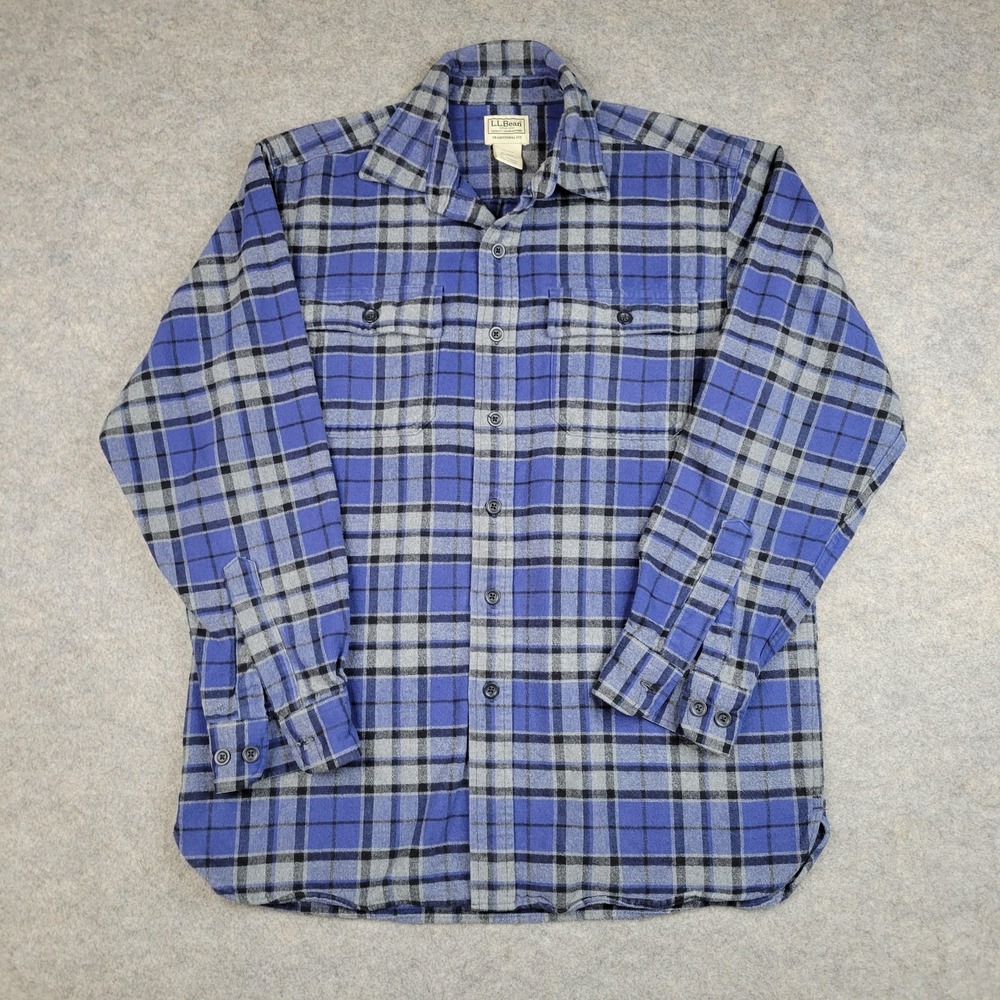 LL Bean Shirt Mens Medium‎ Blue Plaid Flannel Button Front Long Sleeve Casual